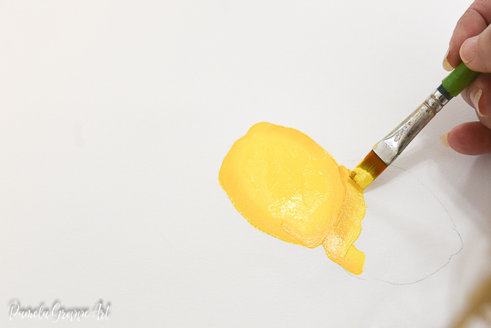 adding shadowing while painting a lemon in acrylics