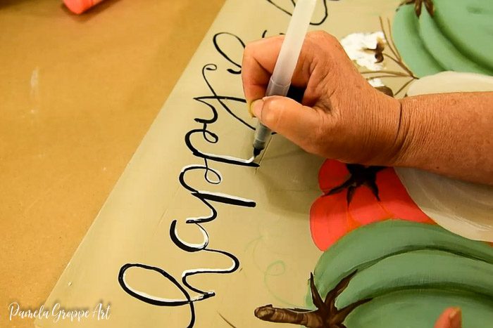 adding highlights to happy fall sign lettering