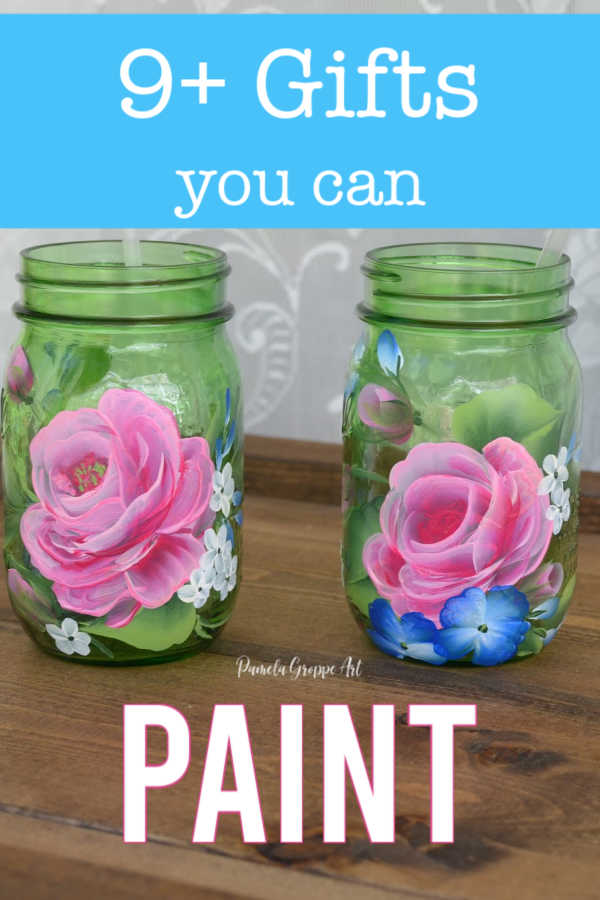 glass jars hand painted with roses, gift ideas to paint