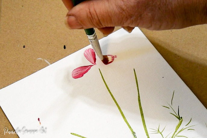 painting cosmos petals with a filbert brush one stroke