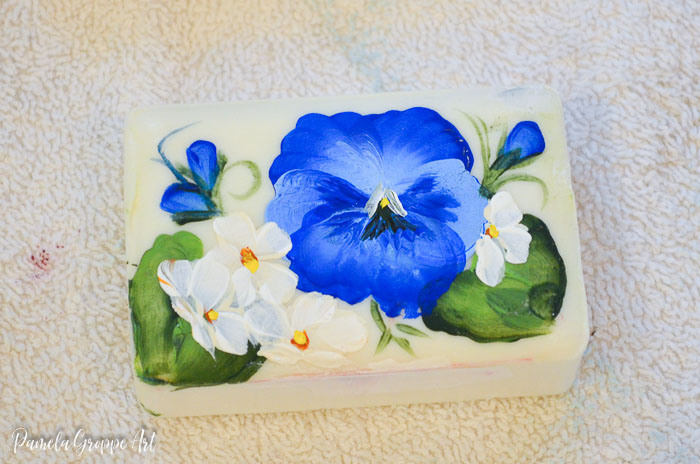 paint pansy flowers on soap