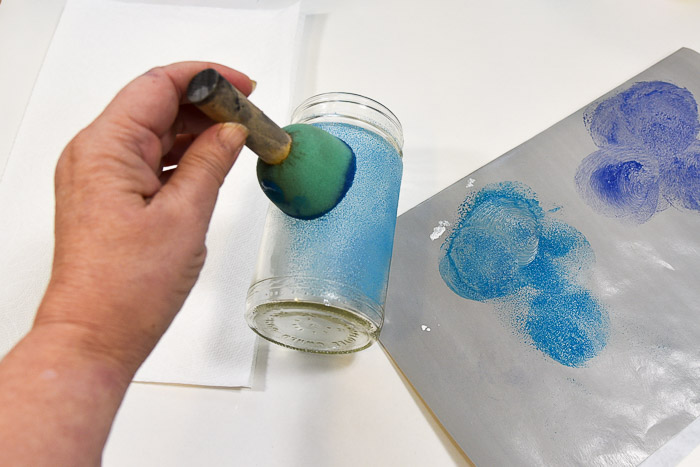 pouncing frost paint onto glass surface, how to frost glass, pamela groppe art