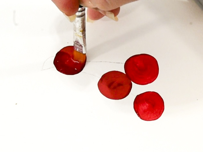 shading cherry with darker red, how to paint cherries pamela groppe art