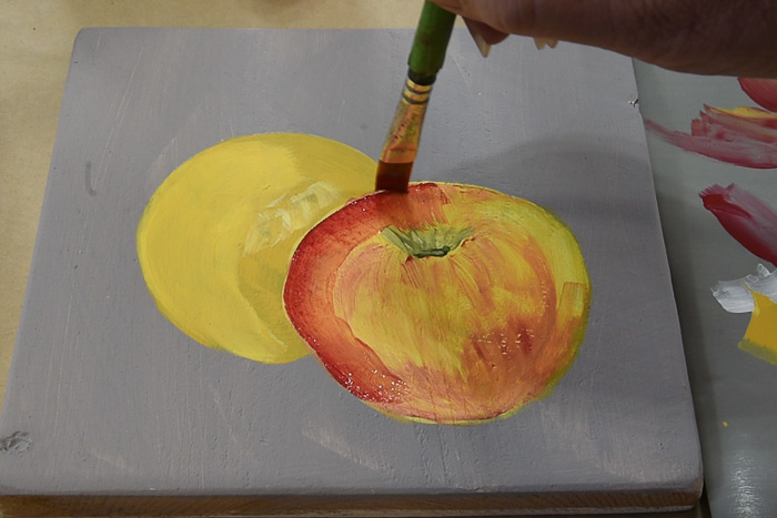 adding a glaze of color to fruit painting, pamela groppe art