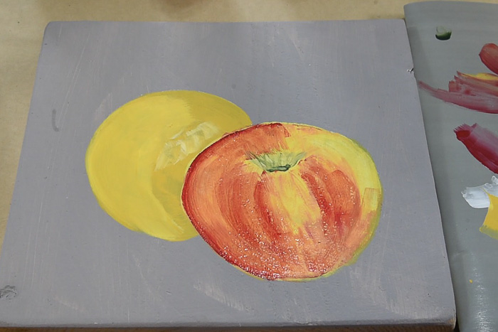 painting an apple in acrylics, pamela groppe art