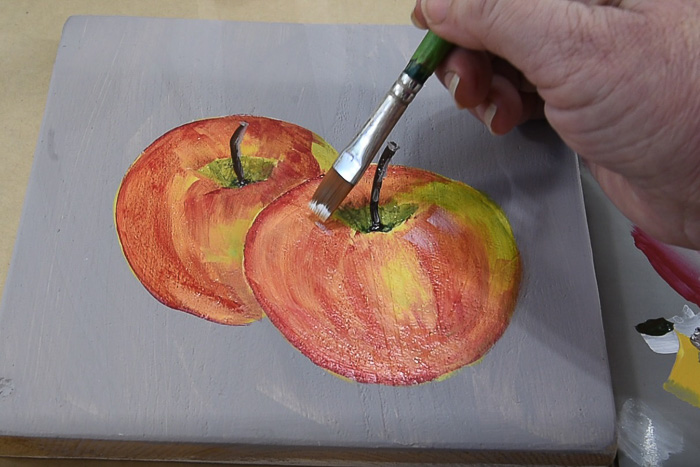 Adding highlights to apples, pamela groppe art