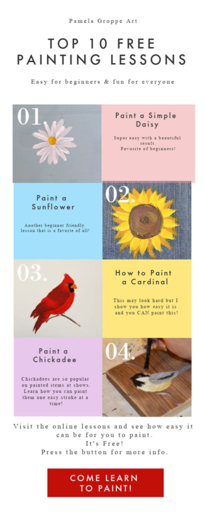collage of painting lessons on pamela groppe art