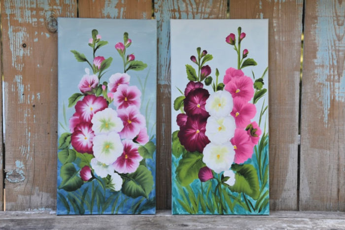 Hollyhock canvas paintings