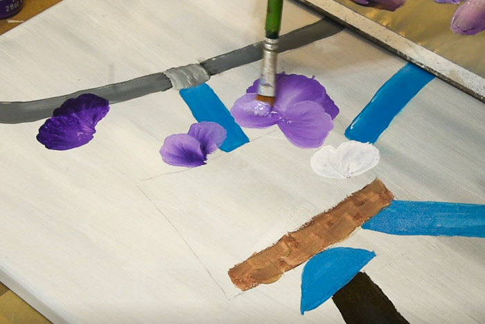 painting side petals of pansy, acrylic painting turorial