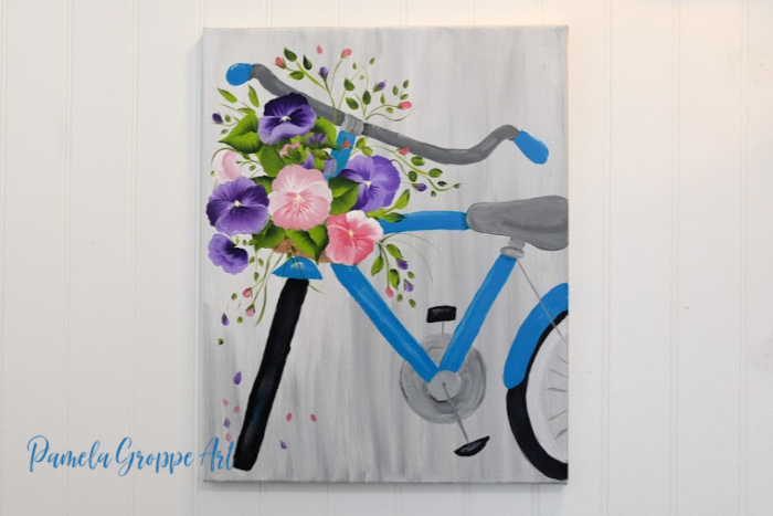 Spring Bicycle Painting with Pansies