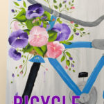 blue bicycle painting with pansy flowers, Spring acrylic painting tutorial