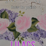 lilacs and roses painted on a crackled background, pamela groppe art