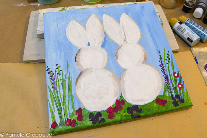 paint lavender and posies around bunnies