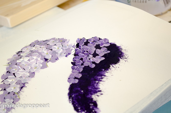 how to paint lilacs in acrylics, adding petals