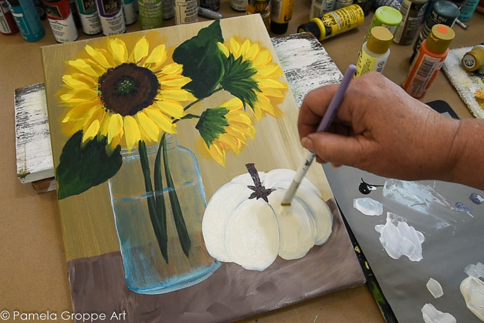 Paint vintage white on pumpkin shape