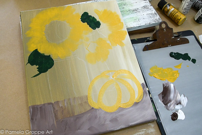 Get in basic shapes of elements in the Sunflower, Mason Jar and Pumpkin painting tutorial