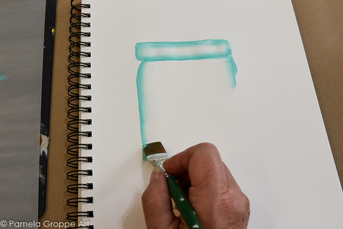 Paint side of jar with aqua loaded brush