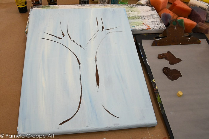 tree trunk sketched with paint brush