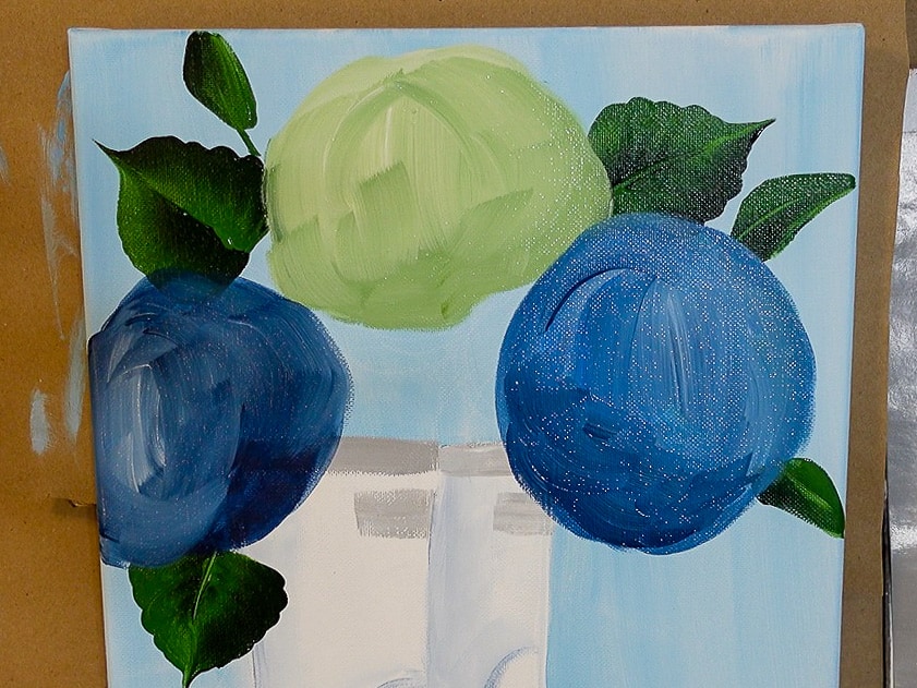 base painted blue hydrangeas