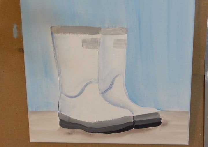 Boots painted in acrylics