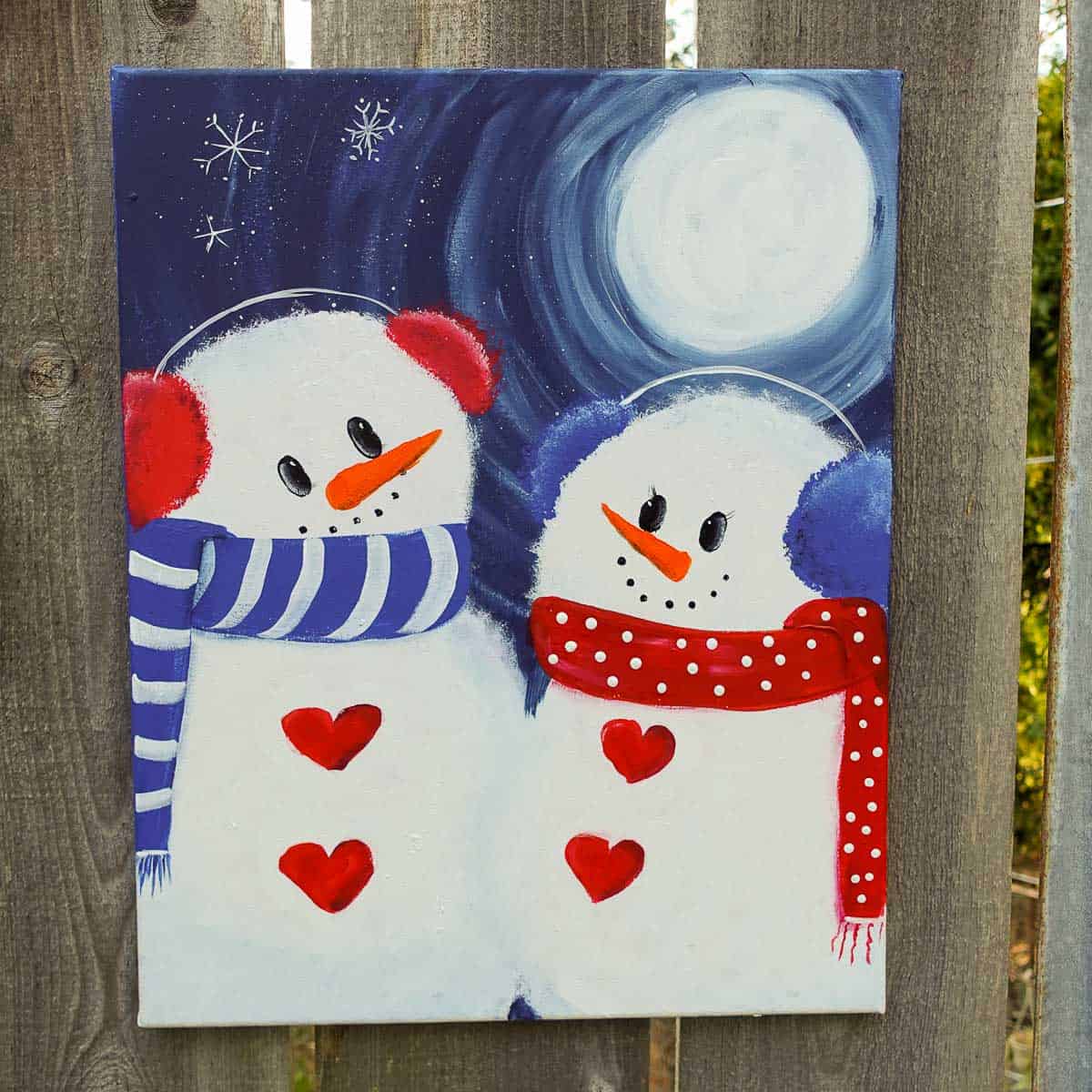 Snowman Acrylic Painting, Snowman Couple