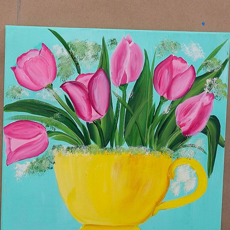 add airy background foliage to tulip painting