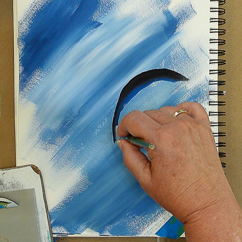 Practicing strokes to paint rooster tail