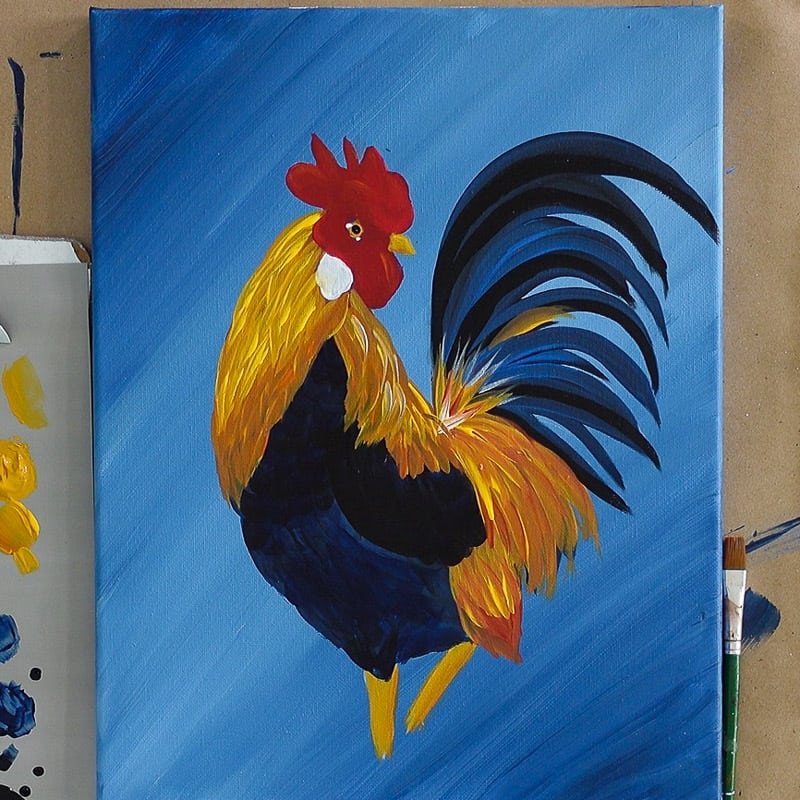 eye highlights on rooster painting