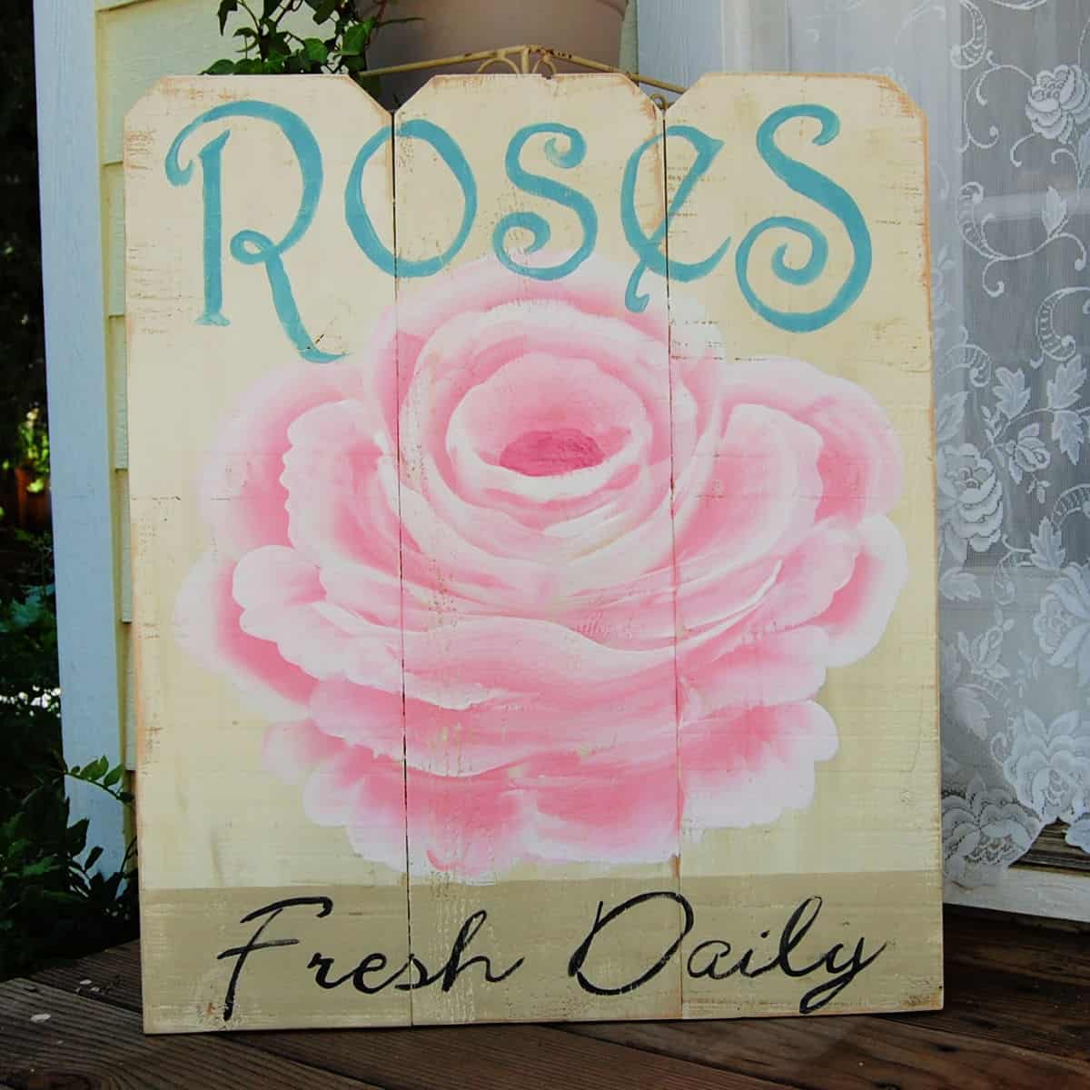 pallet board to paint, rose with text Roses, Fresh Daily