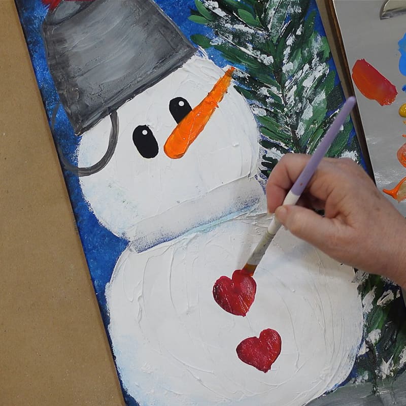 shade and highlight heart buttons on snowman