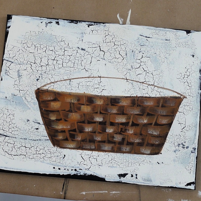 basket painted in acrylics, easy beginner painting idea