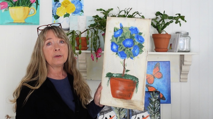 Pam with Morning Glory Topiary painting