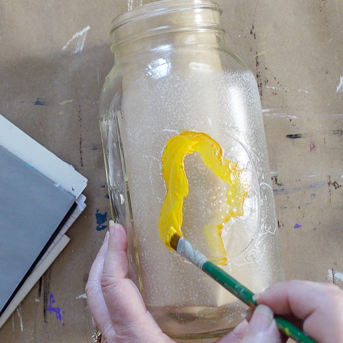 painting pear on glass jar