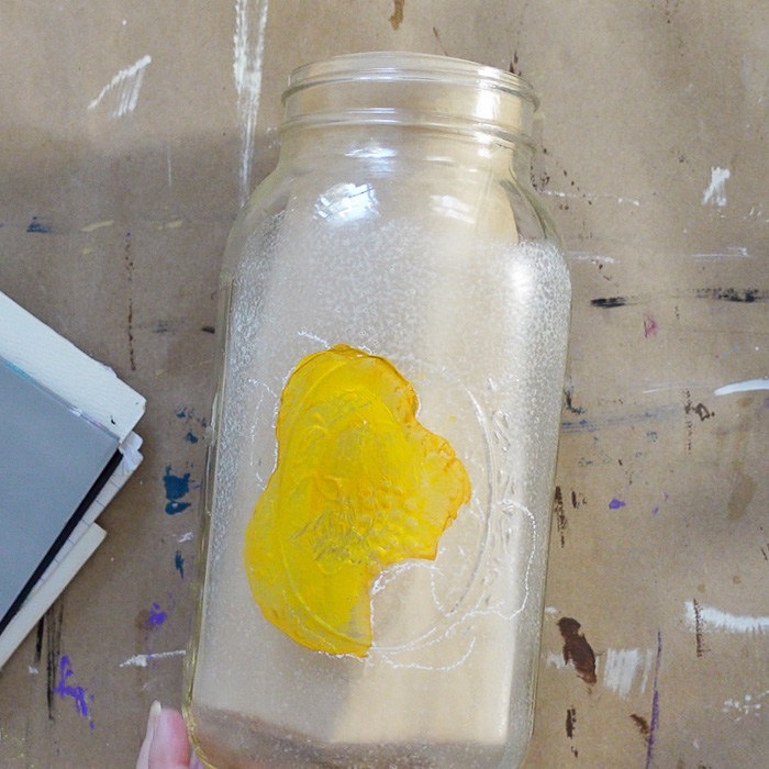 base paint of pear on glass jar, yellow