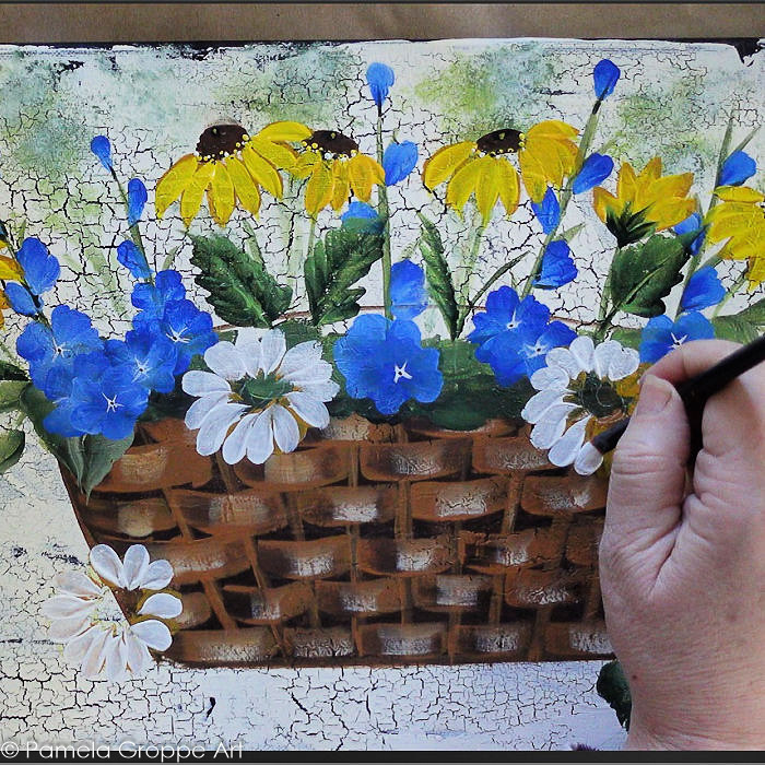 painting Daisy petals with Wicker White acrylic paint