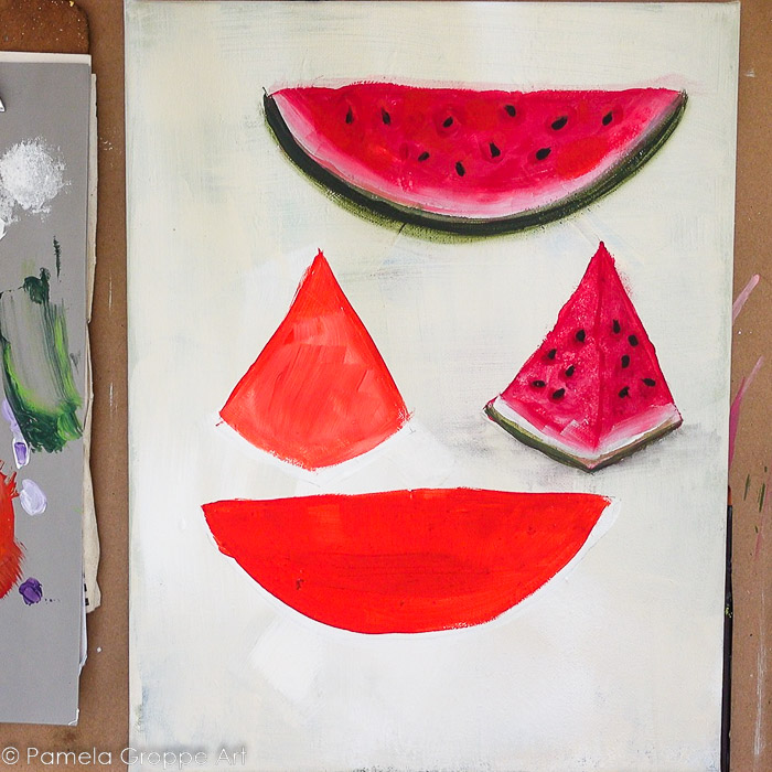 Base paint melons with an orange red mix of paint colors