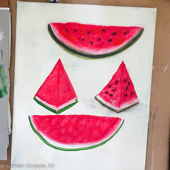 Paint watermelon rind green portion