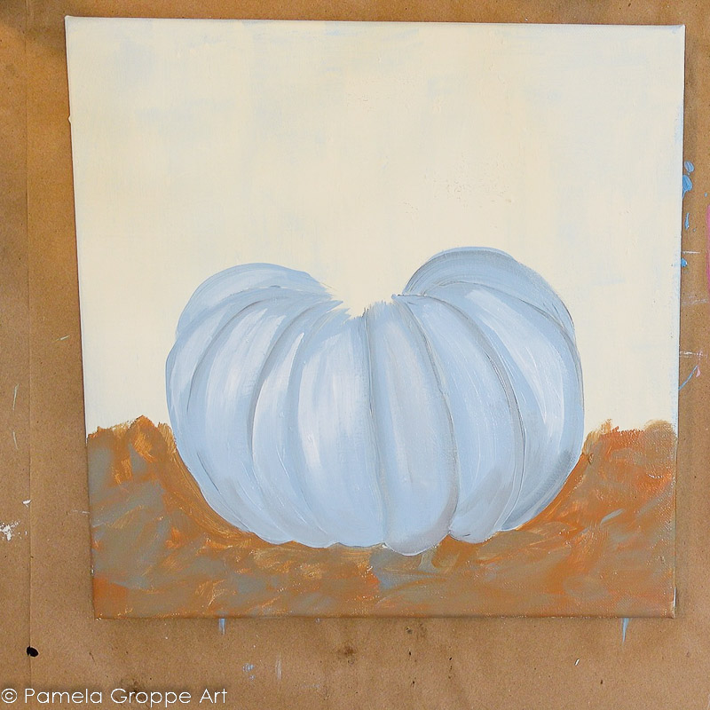 Adding brighter highlights to blue painted pumpkin