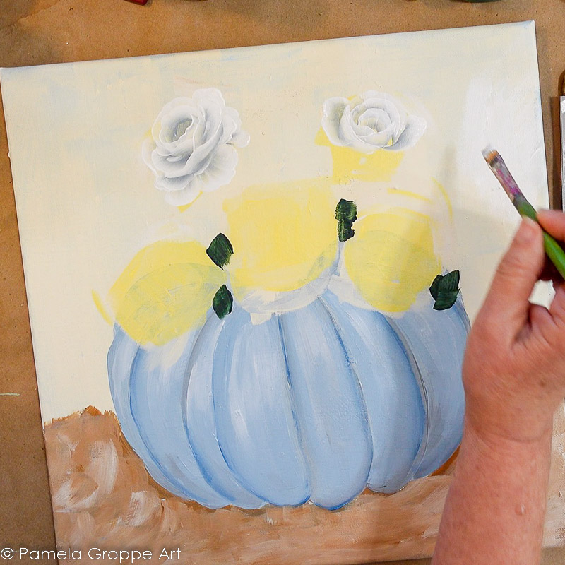 Paint stroke roses with white and a grey blue color