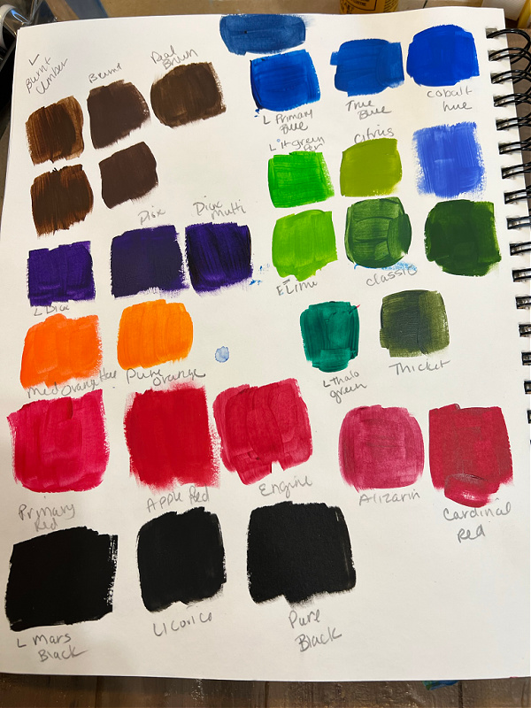 paint swatches painted onto a canson multi-media pad