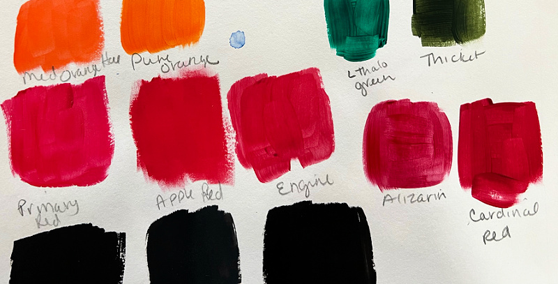 Red acrylic paint colors swatches