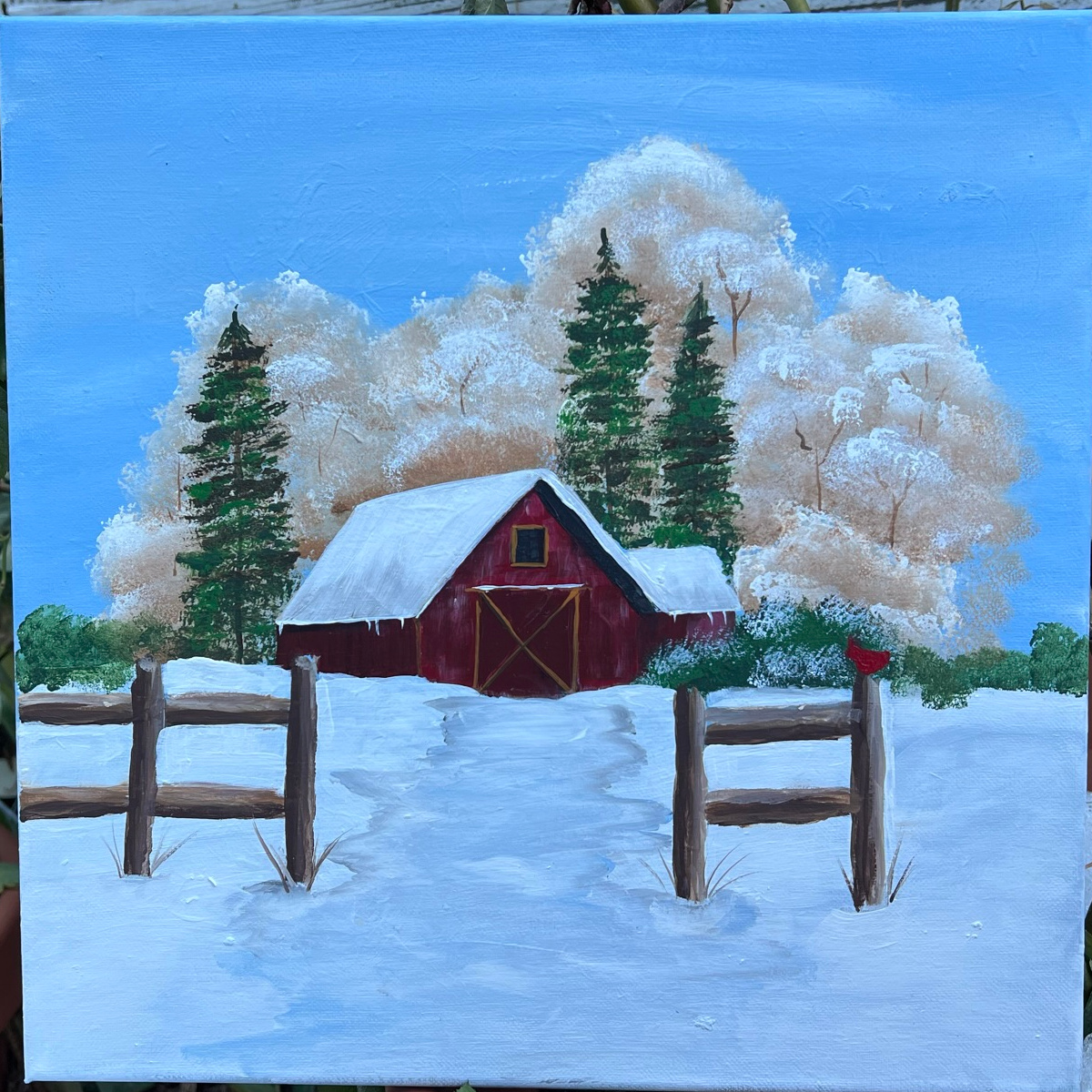 Winter Barn Painting