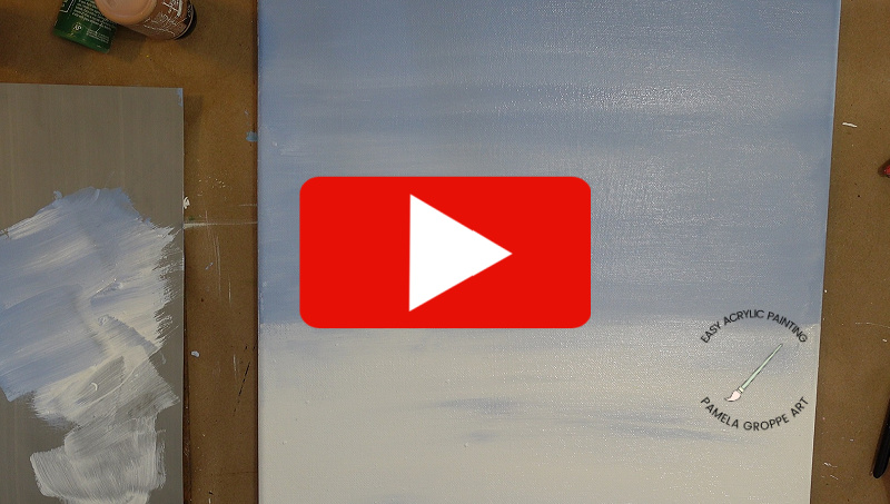 winter barn background painting with youtube play button overlay