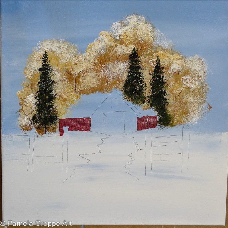 base painting a barn with a toned red color