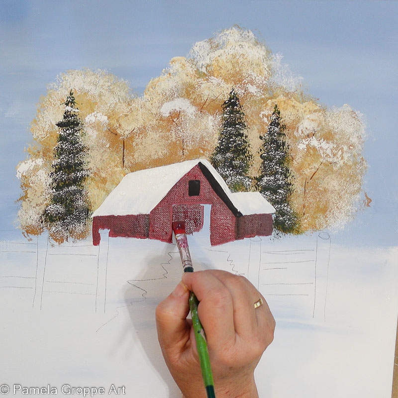 painting the barn door in acrylics