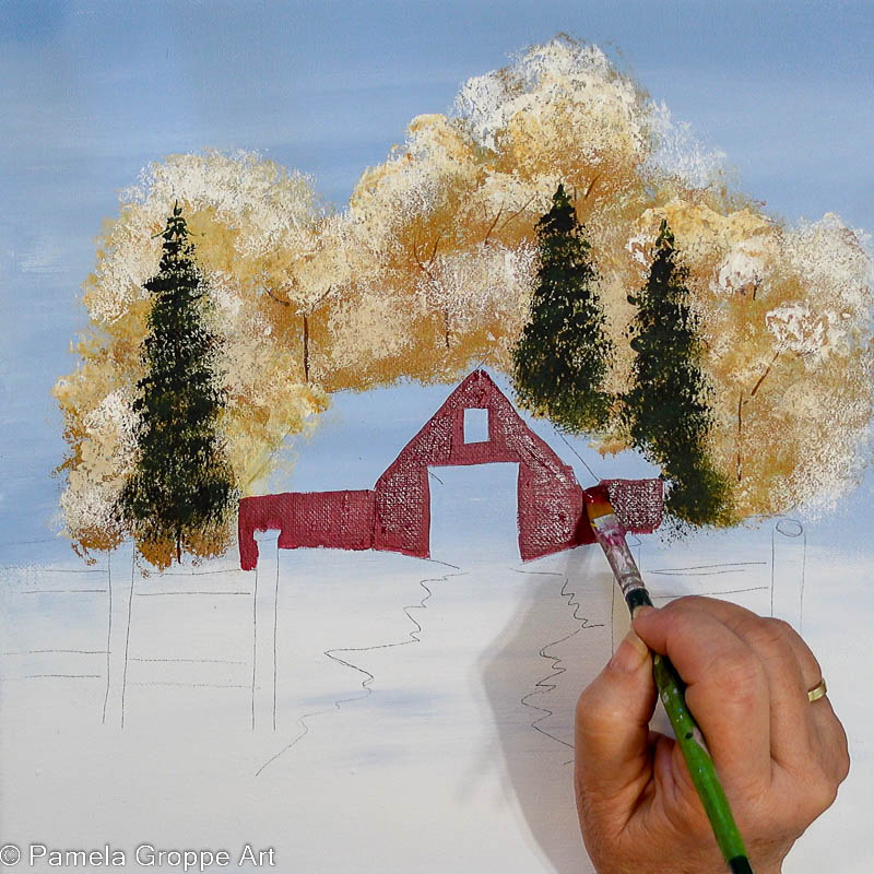 adding shading to the side parts of the barn to push it back to the eye
