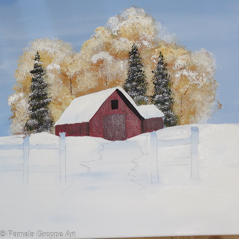 acrylic barn painting in process