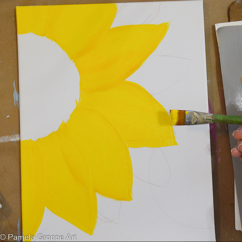 painting details on edge of sunflower petals for dimension