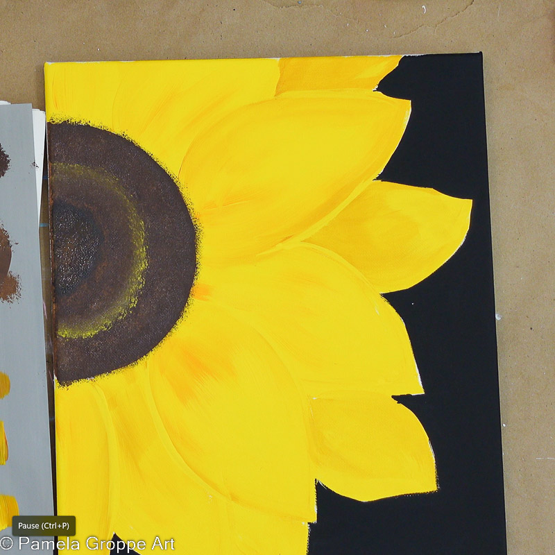 add mixture of browns and black to center of sunflower with a scruffy brush for textural effect