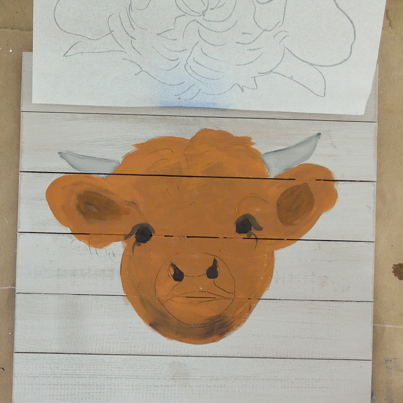 paint eyelid and shade center of ears highland baby cow painting